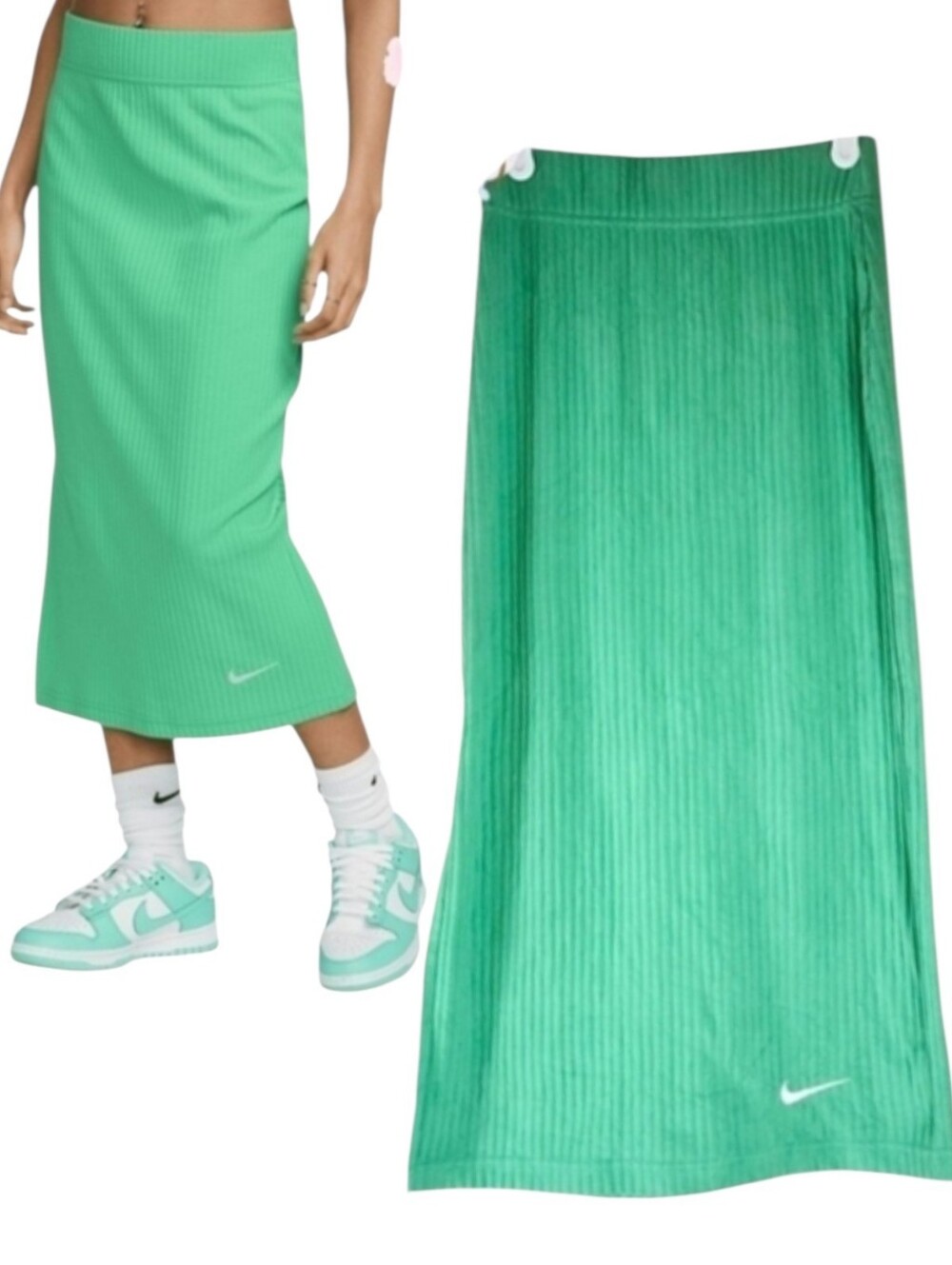 Nike Womens Sportswear High Waisted Ribbed Jersey Midi Skirt Spring Green XS